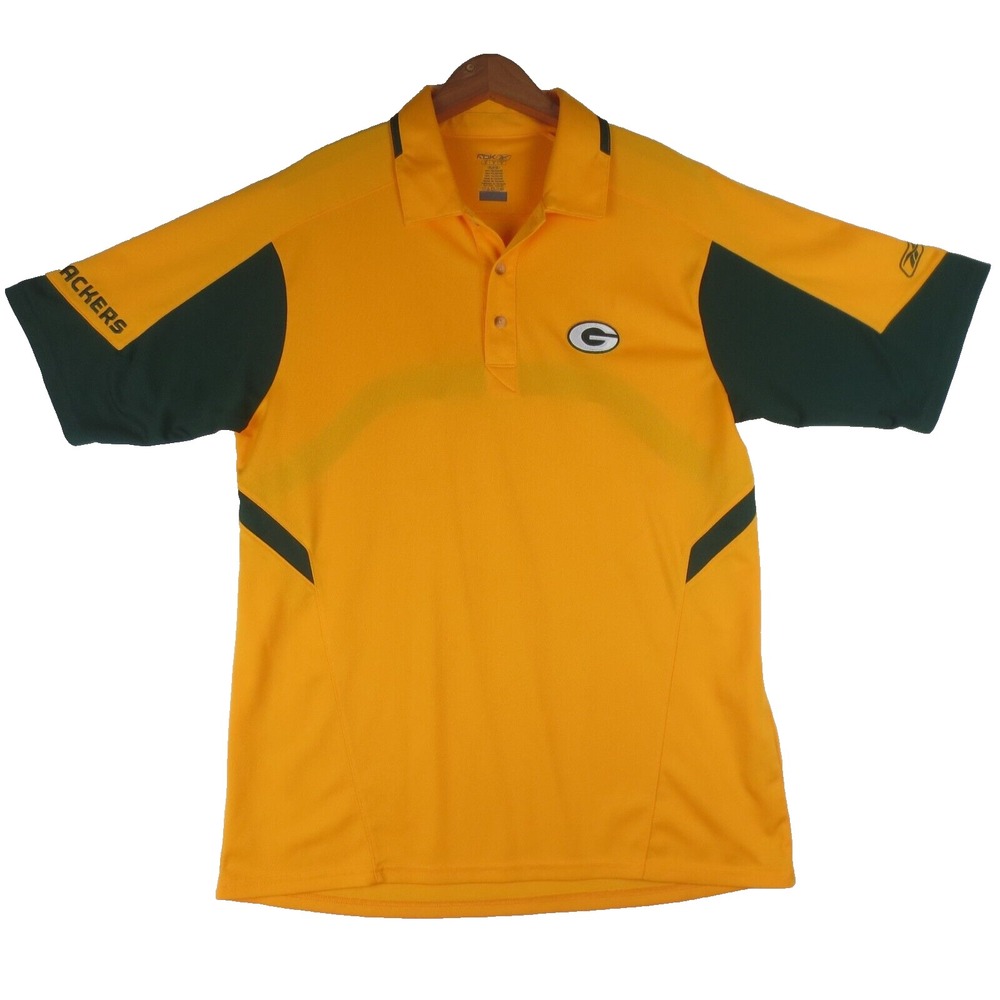 Green Bay Packers Reebok Polo Shirt Mens M Yellow Short Sleeve Embroidered Logo